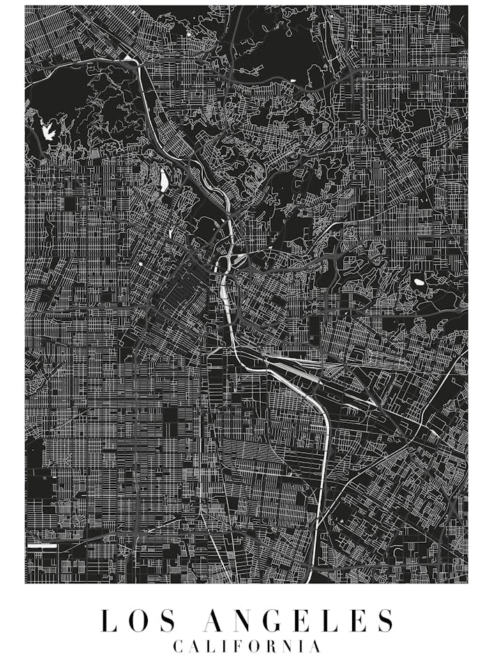 Los Angeles California Minimal Black Mono Street Map 