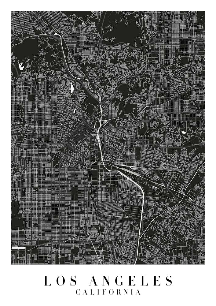 Los Angeles California Minimal Black Mono Street Map