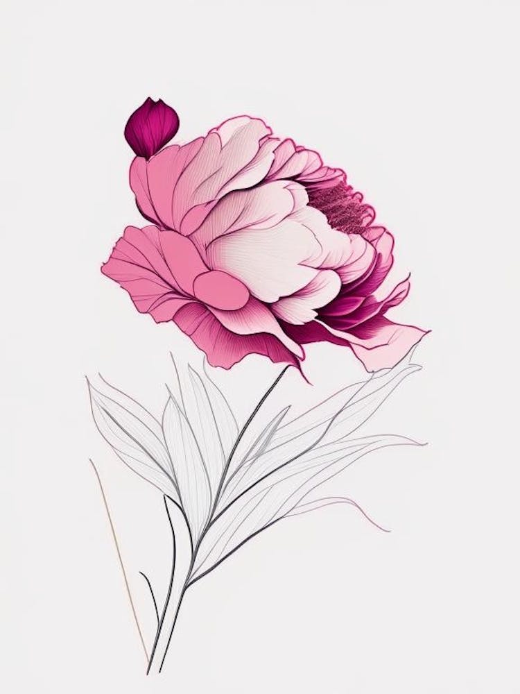 Peony Floral Minimal Line Drawing 2 Flower