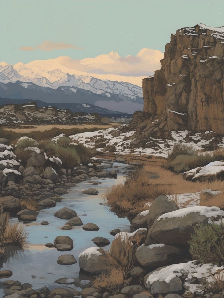 Vintage Winter Illustration Iceland 2