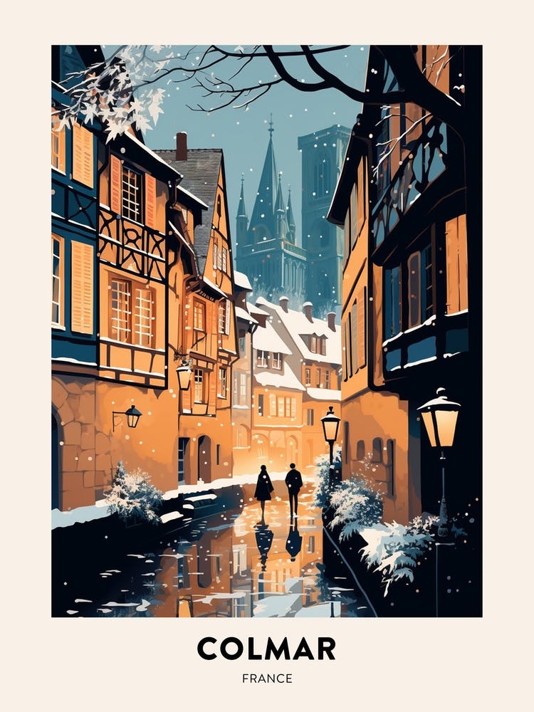 Winter Night  Travel Poster Colmar France 2