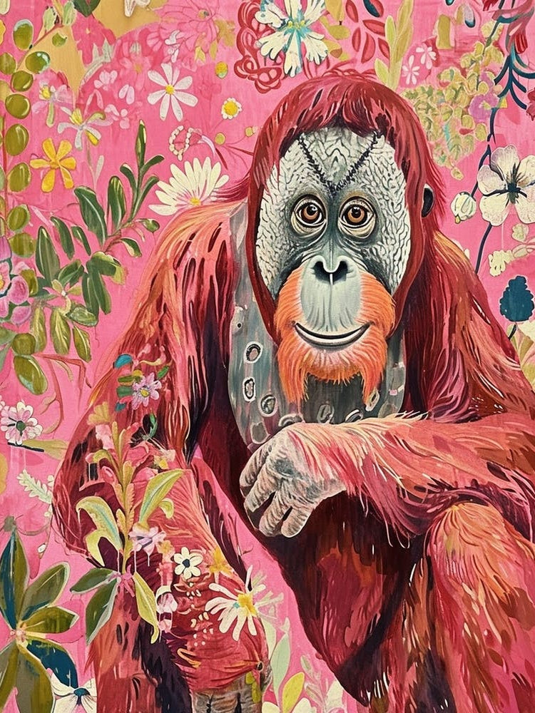 Floral Animal Painting Orangutan 2