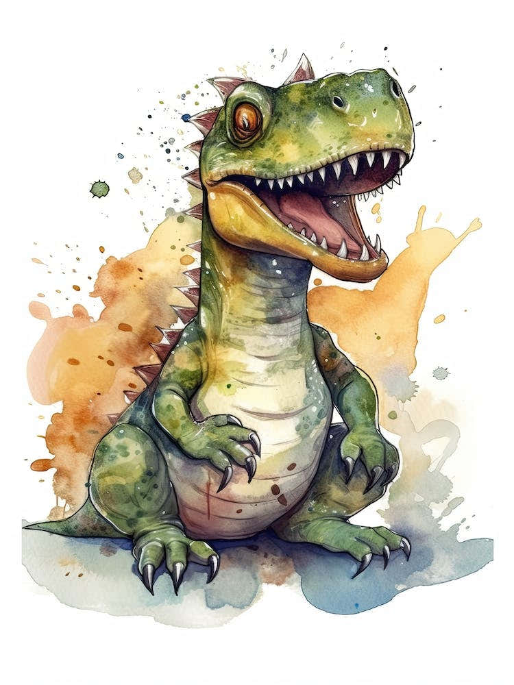 Allosaurus Fragilis Cute Dinosaur Watercolour 1