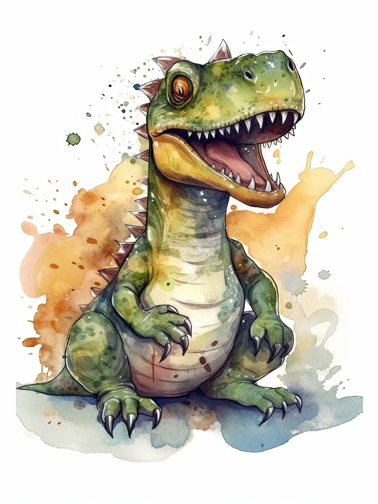 Allosaurus Fragilis Cute Dinosaur Watercolour 1
