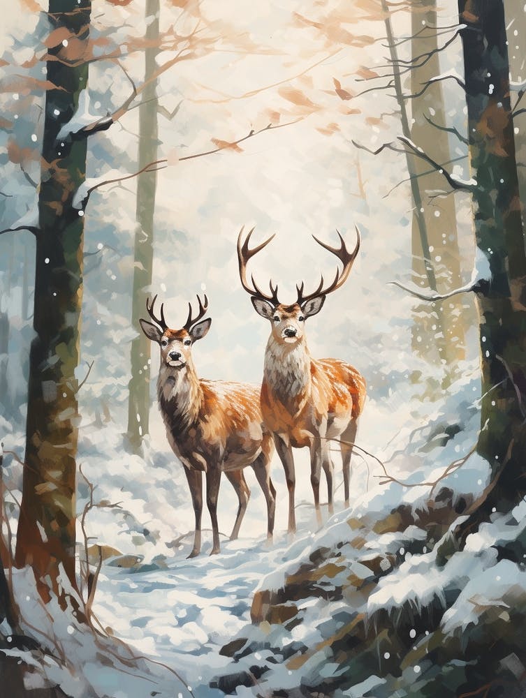 Winter Watercolour Deer 2