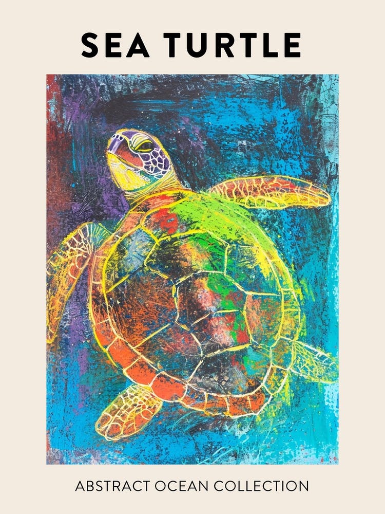 Rainbow Turtle Scribble Crayon Drawing Poster 6