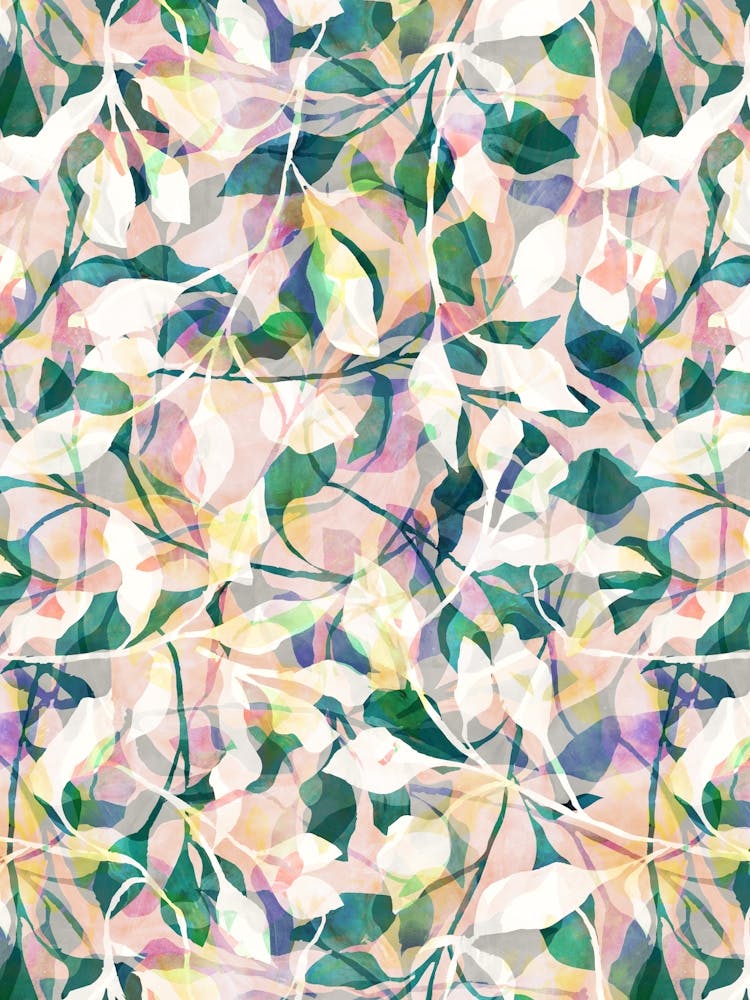 Watercolour Painted Foliage - Ecru