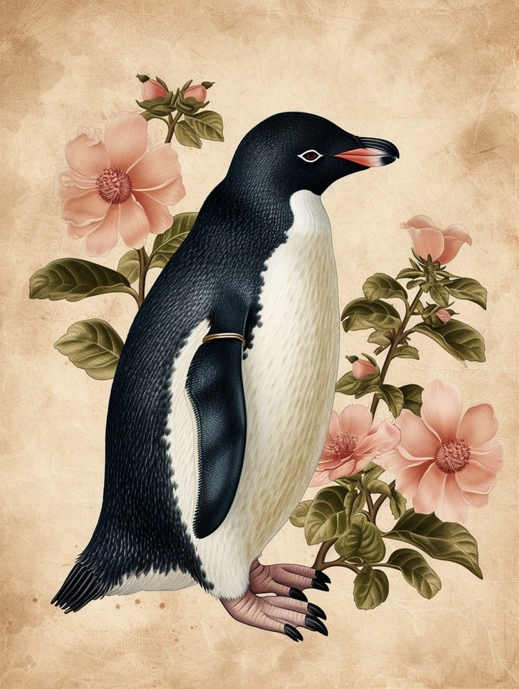 Adlie Penguin Grytviken Vintage Botanical Painting 2