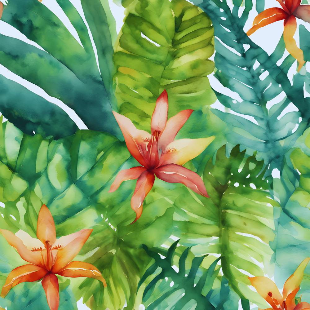 Tropical Leaves And Flowers