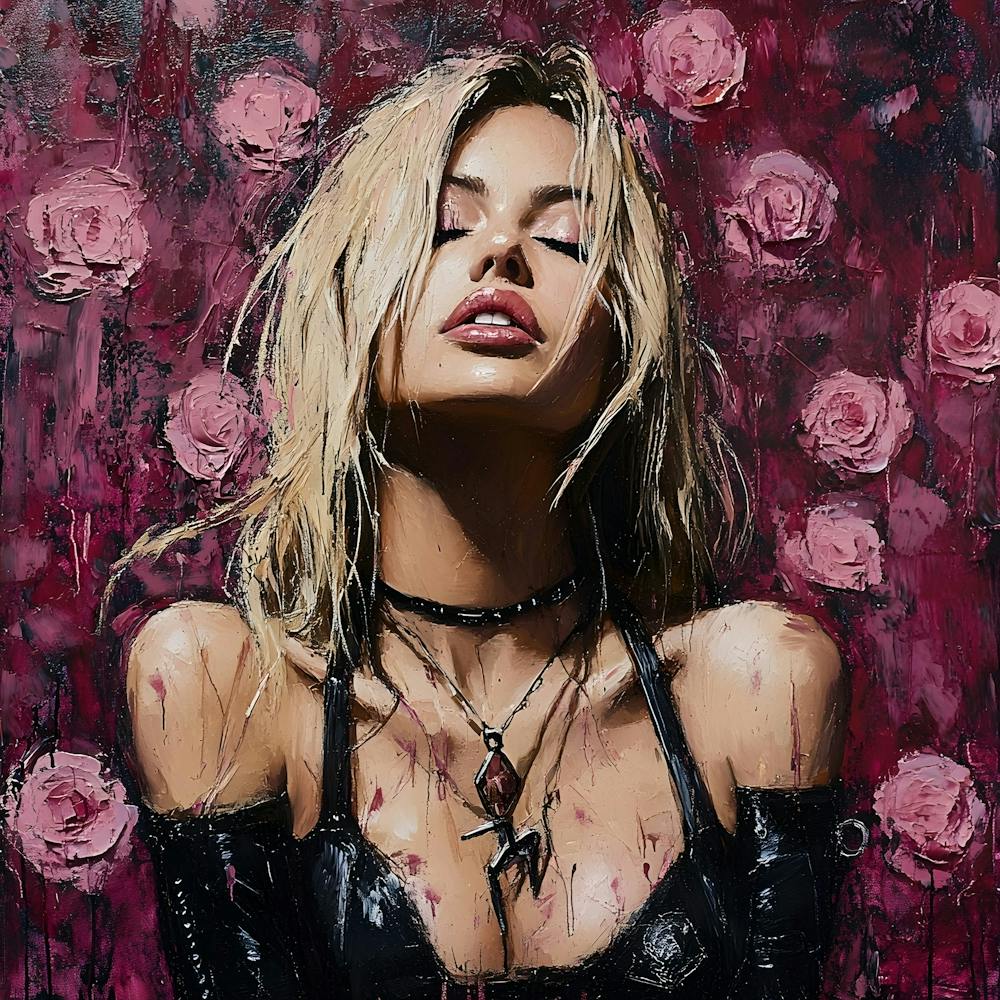 Punk Blonde Woman And Pink Roses 4