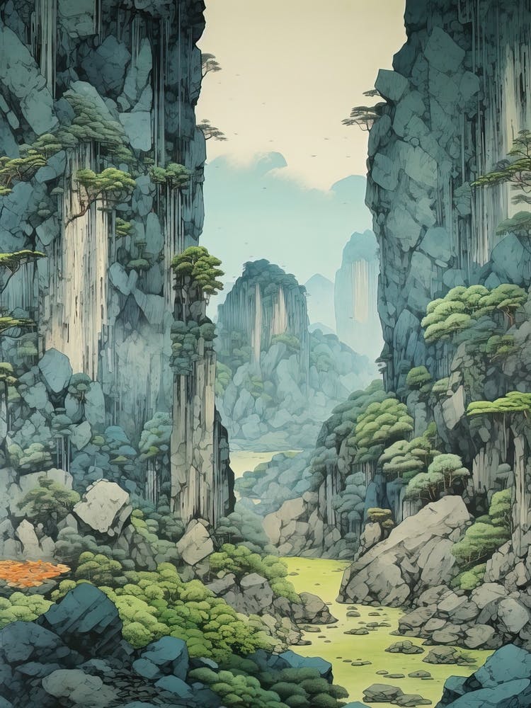 Akiyoshido Cave In Yamaguchi, Ukiyo E Drawing 2