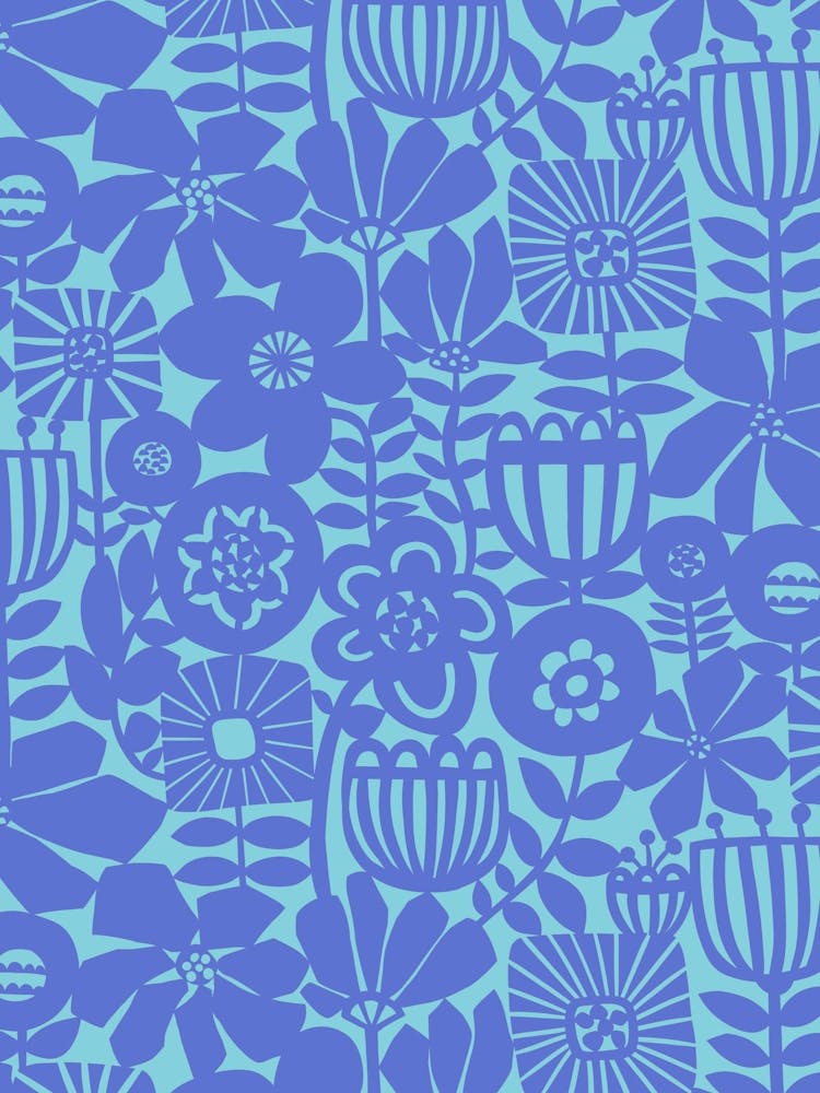 Paper Flowers Collage Monochrome Sky Blue Royal Blue