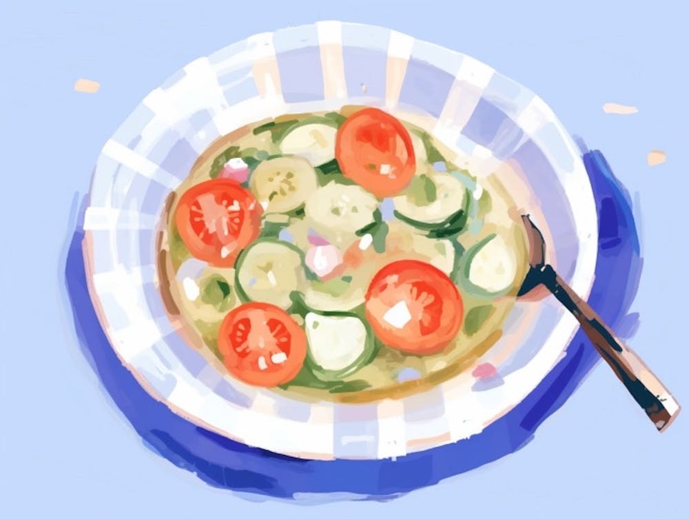 A Plate Of Greek Salad, Top View Food Illustration, Landscape 2