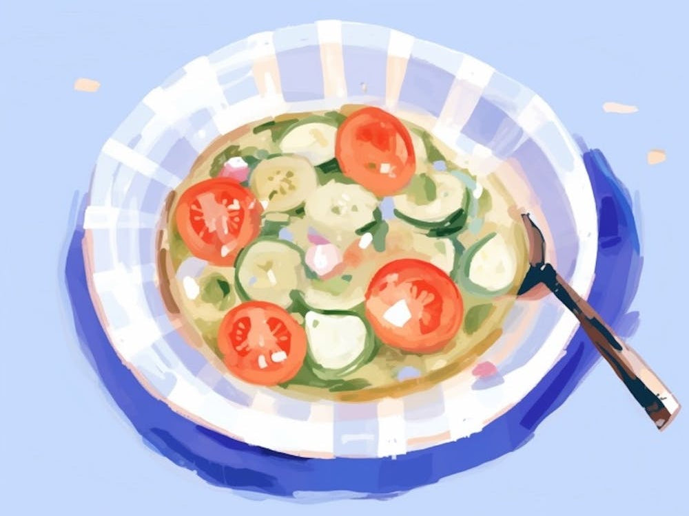 A Plate Of Greek Salad, Top View Food Illustration, Landscape 2
