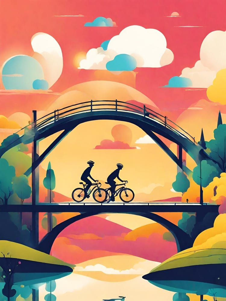 Two Cyclists On A Bridge 2
