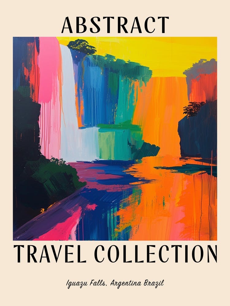Abstract Travel Collection Poster Iguazu Falls Argentina Brazil 3