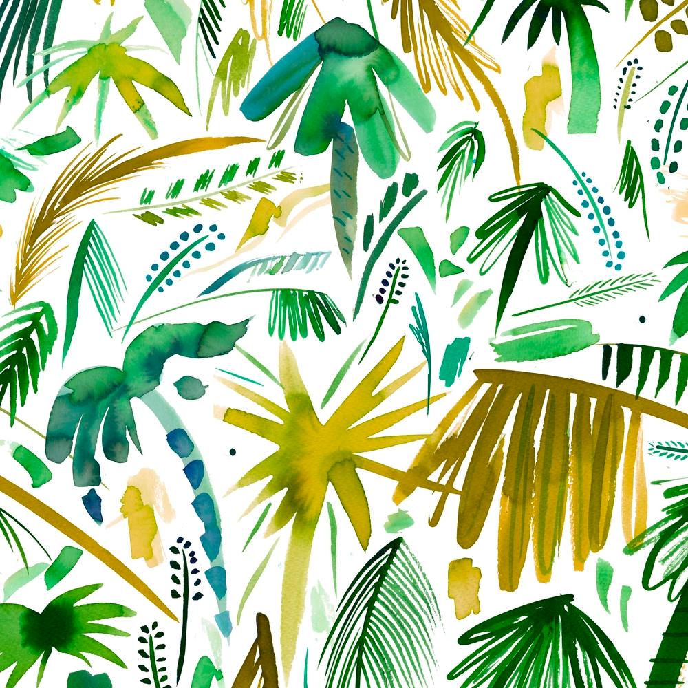 Brushstrokes Tropical Palms Green Square