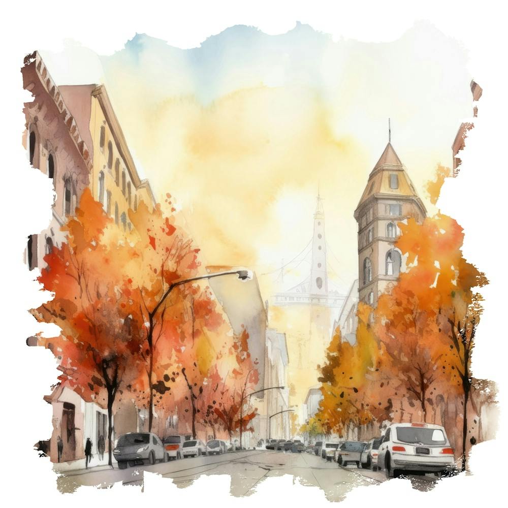 Watercolor Autumn Cityscape 4