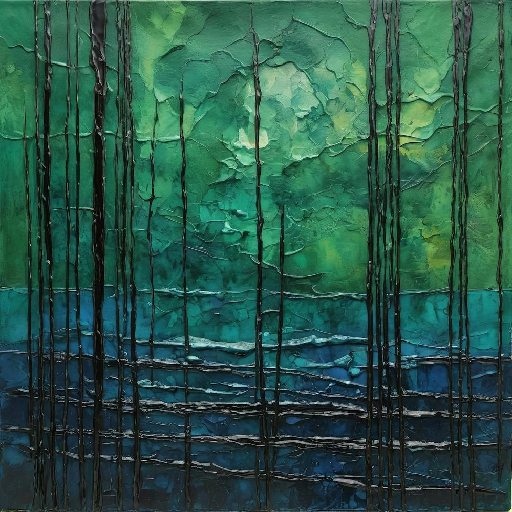 Forest Of Trees Abstract Painting Green and Blue Color