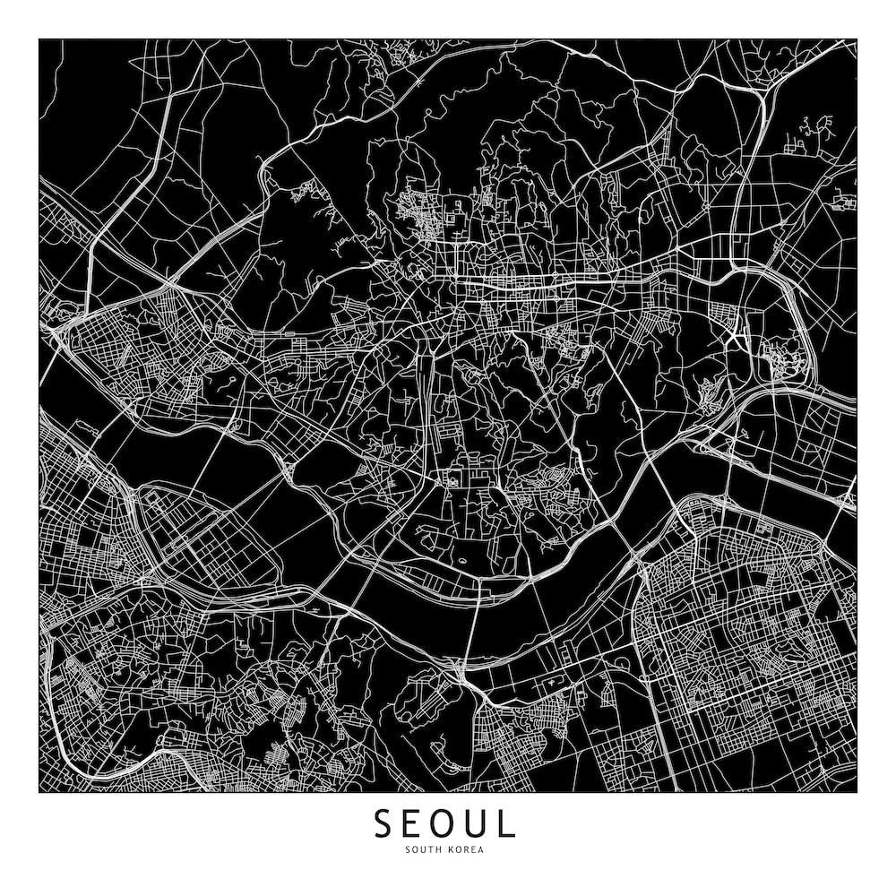 Seoul Black And White Map Square