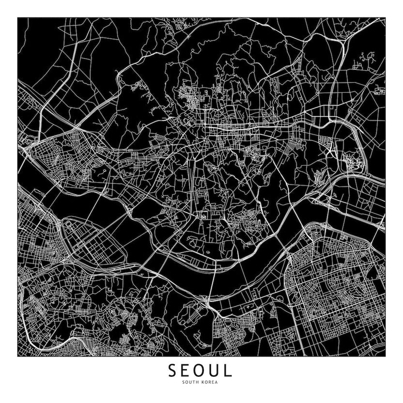 Seoul Black And White Map Square