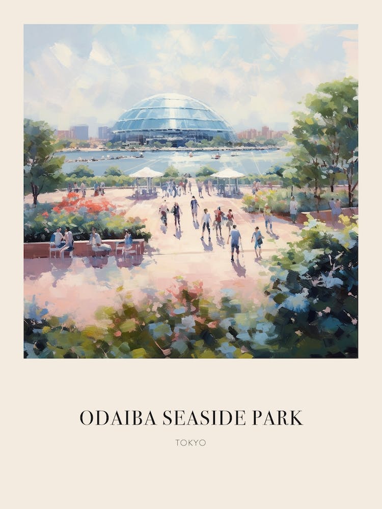 Odaiba Seaside Park Tokyo Vintage Cezanne Inspired Poster