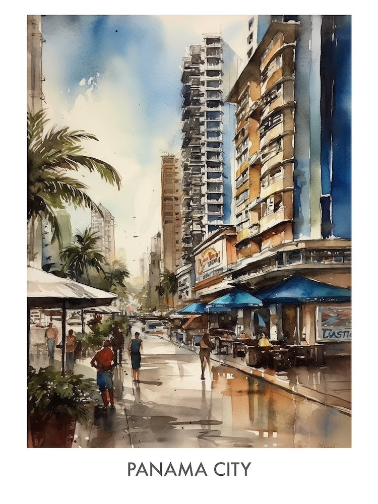 Panama City Watercolor 2travel Poster