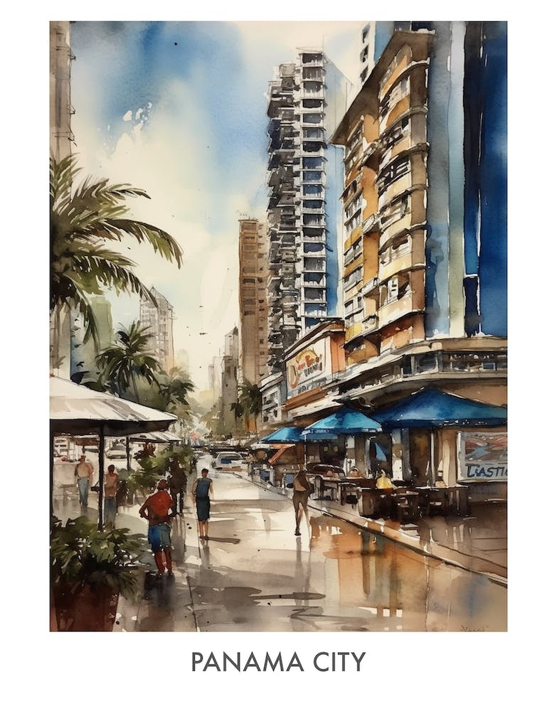 Panama City Watercolor 2travel Poster
