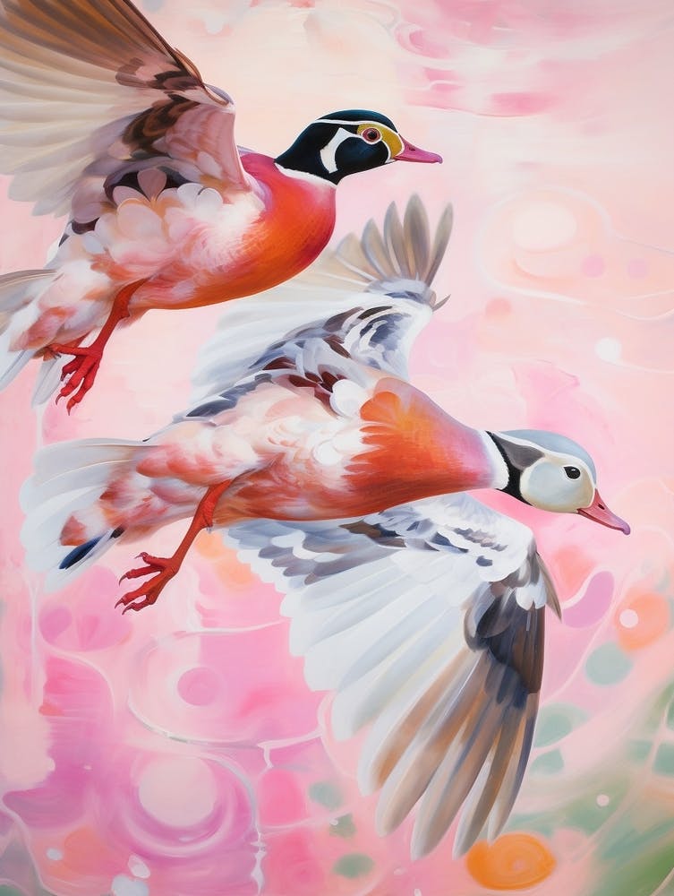 Pink Ethereal Bird Painting Wood Duck 2