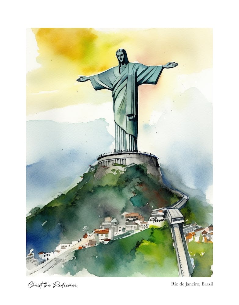 Christ The Redeemer, Rio De Janeiro, Brazil 2 Watercolour Travel Poster