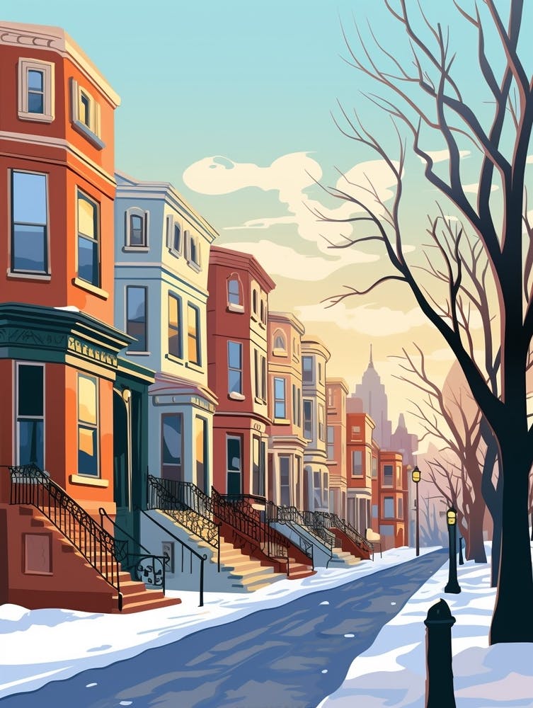 Vintage Winter Travel Illustration Boston Usa 2