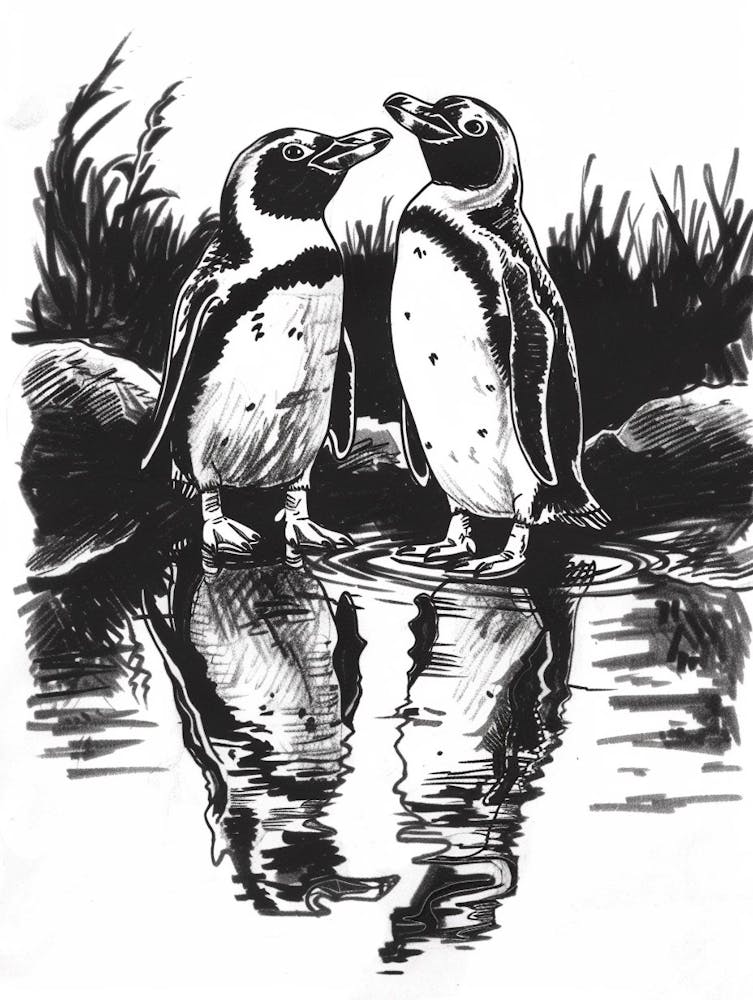 African Penguin Admiring Their Reflections 4