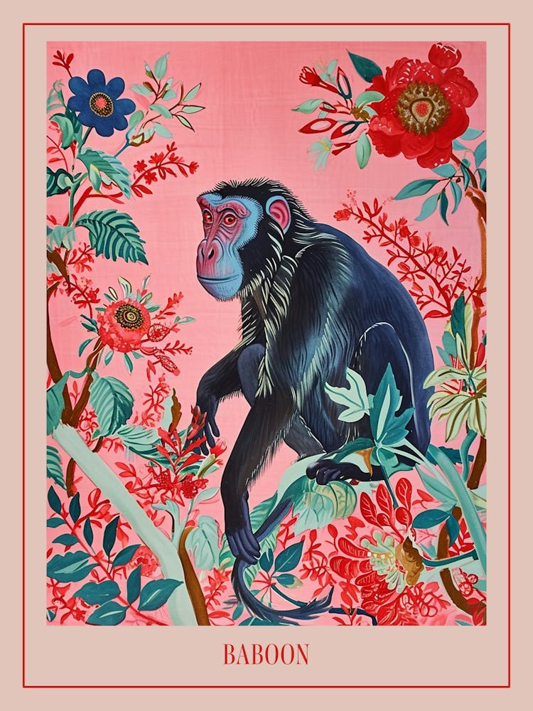 Floral Animal Painting Baboon 4 Poster