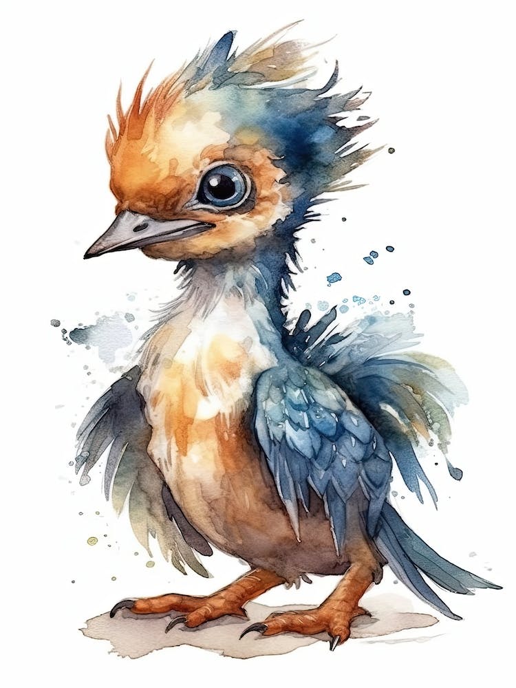 Archaeopteryx Cute Dinosaur Watercolour 3
