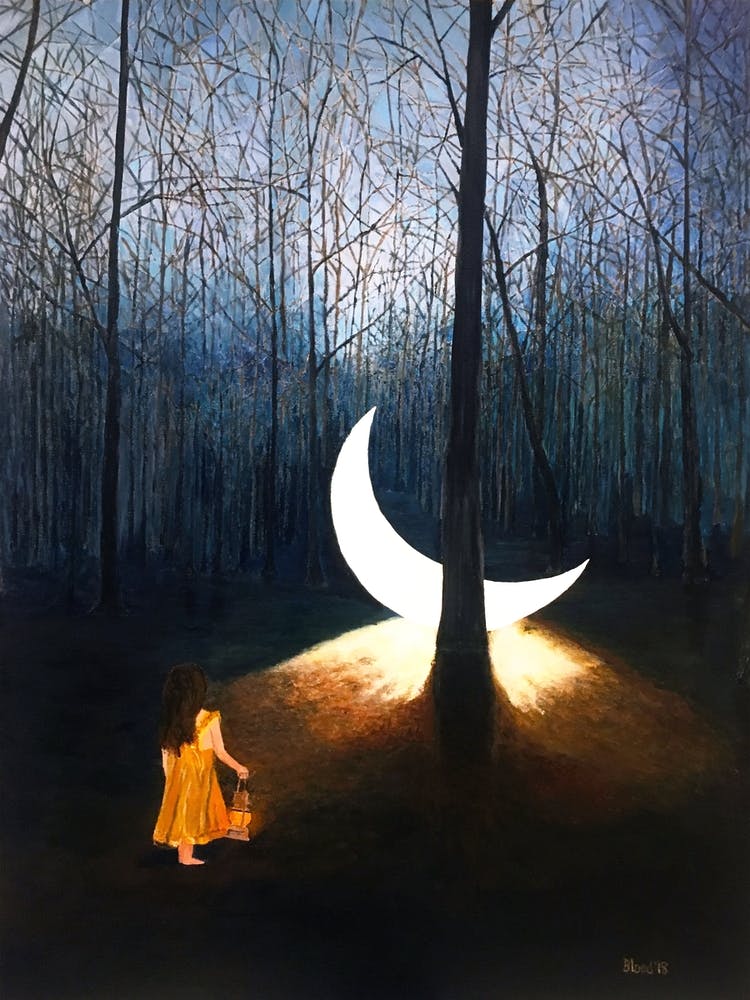 L'il Luna Girl In The Woods With Fallen Moon