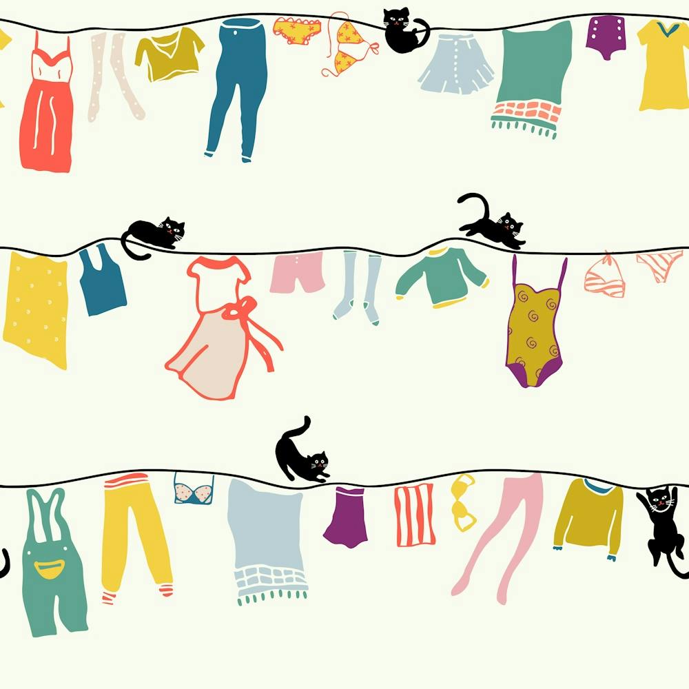 ats on clothesline - Whimsical conversational wallpaper