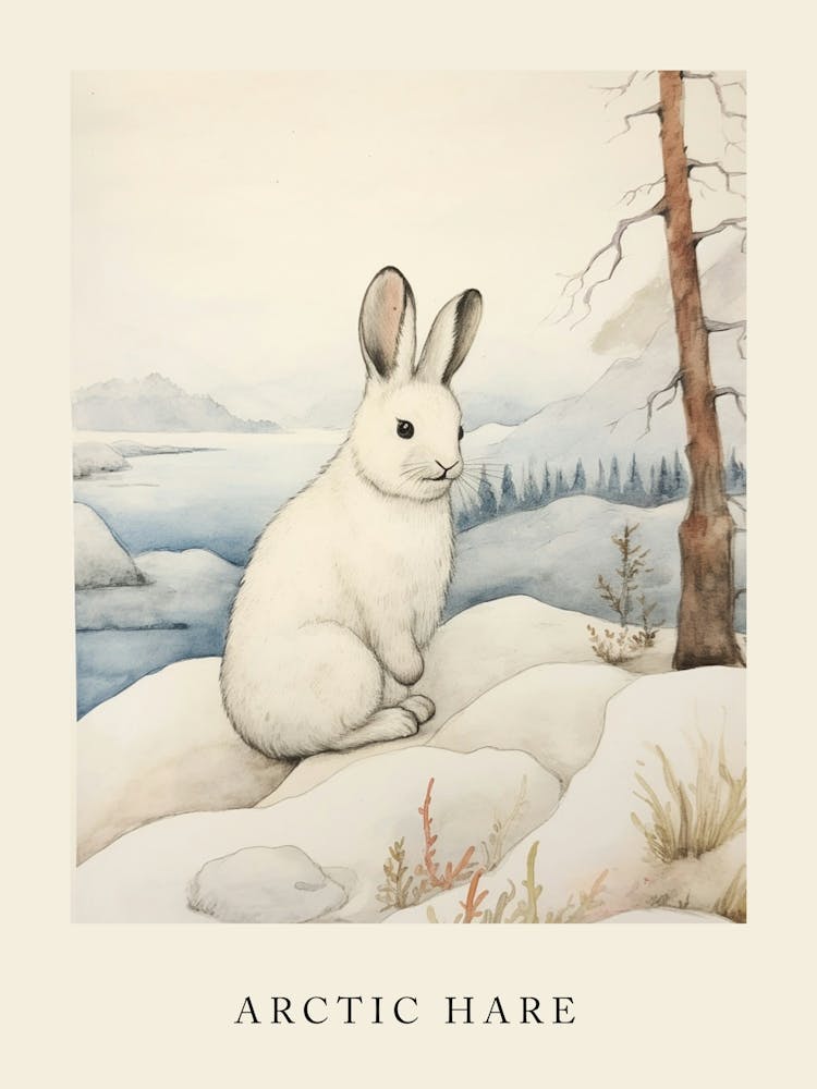 Beatrix Potter Inspired  Animal Watercolour Arctic Hare 3