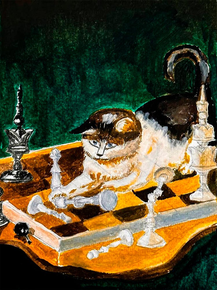 Cat On Chessboard