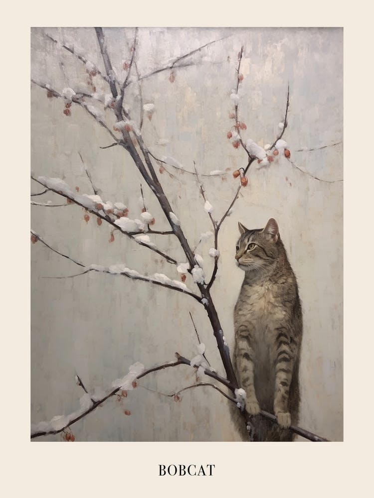 Vintage Winter Animal Painting Poster Bobcat 2