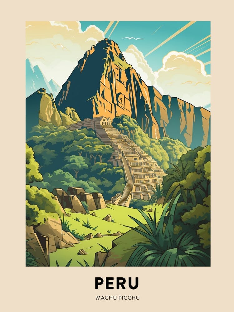 Machu Picchu Peru 2 Vintage Hiking Travel Poster