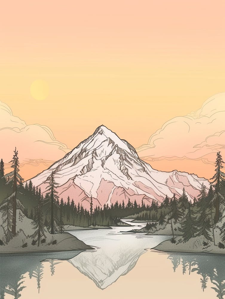 Mount Washington Usa Color Line Drawing (1)