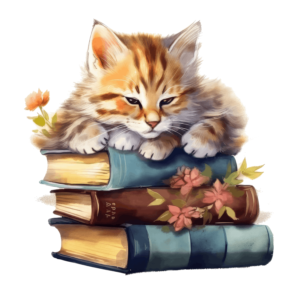 Katze schläft auf Büchern 7