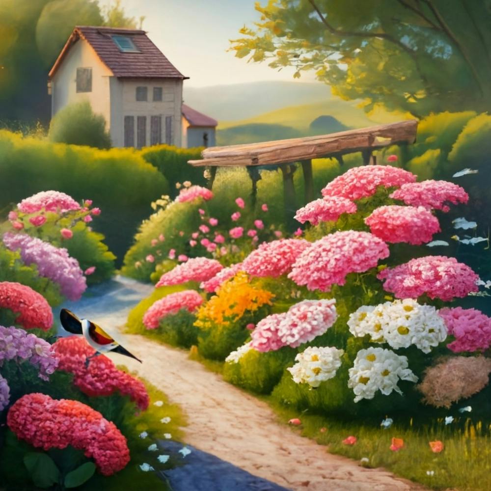 A Small Garden Planted With Roses And Colorful F (1)