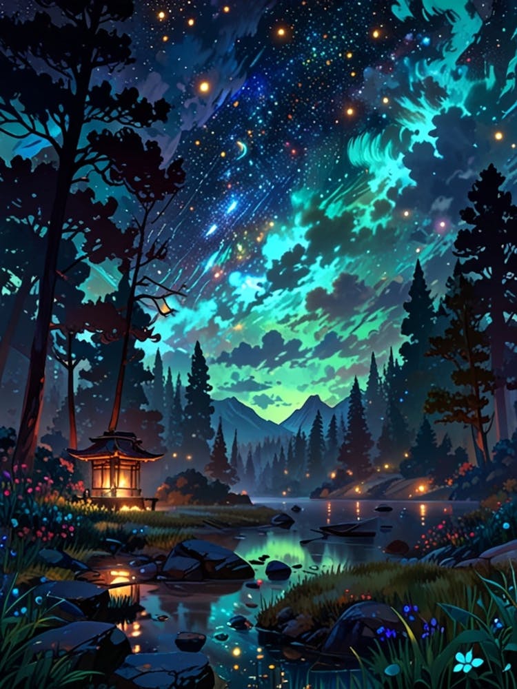 Night Sky Over A Lake