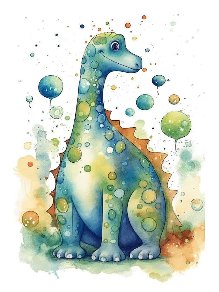 Diplodocus Mignon Dinosaure Aquarelle 4