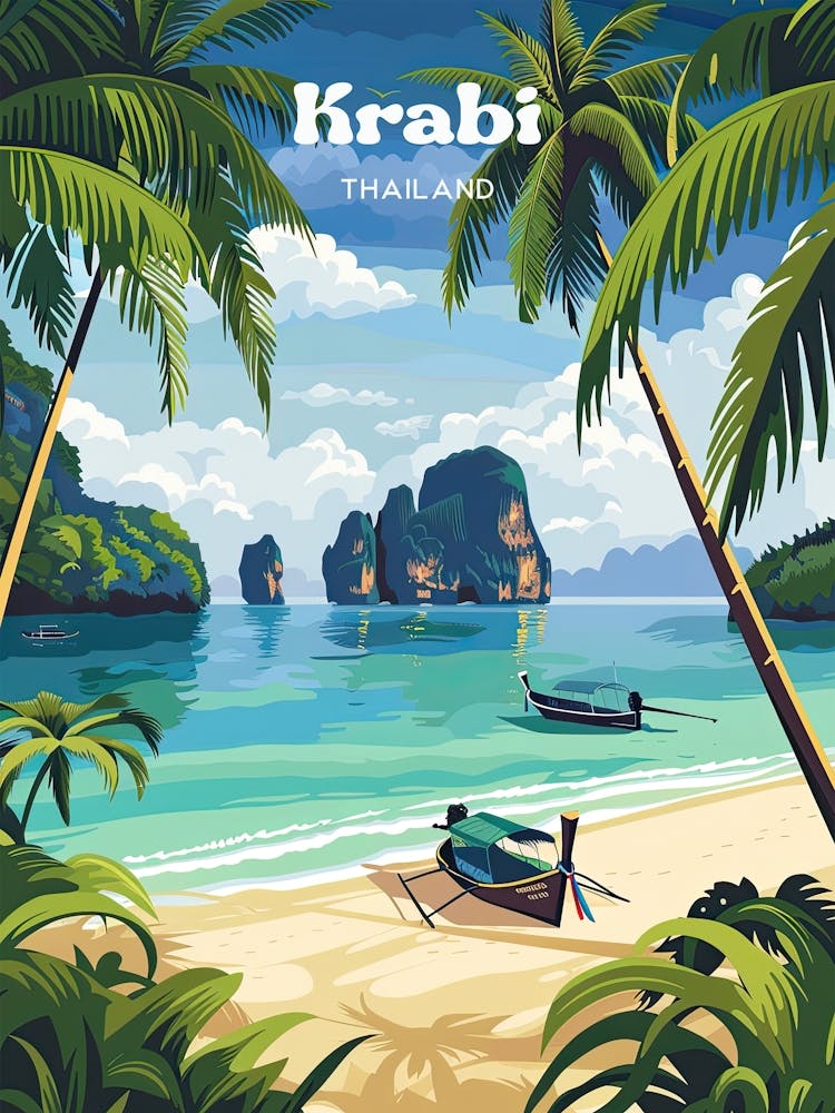 Krabi Thailand Island Vacation Travel Illustration