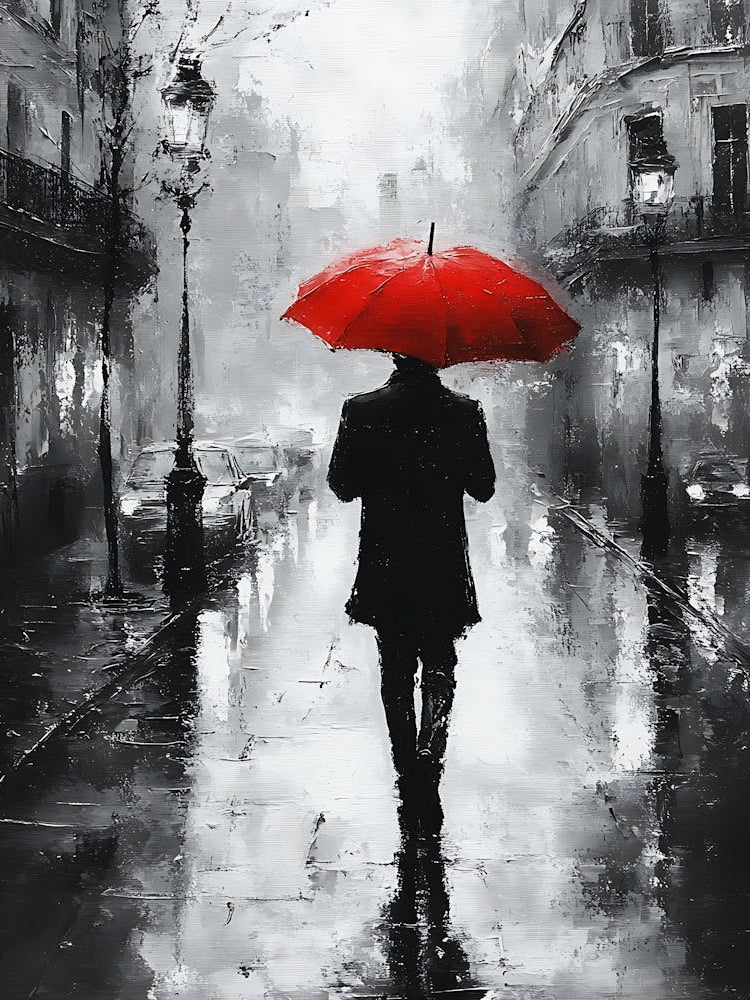 A Man with a Red Umbrella in the Rain 7