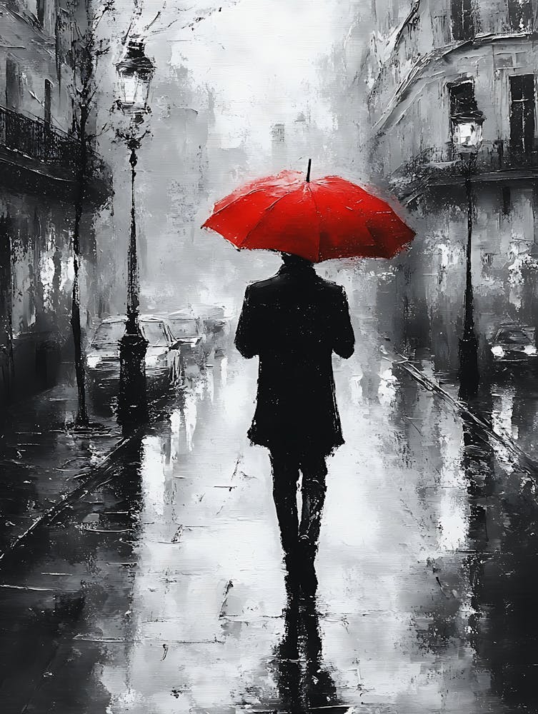 A Man with a Red Umbrella in the Rain 7
