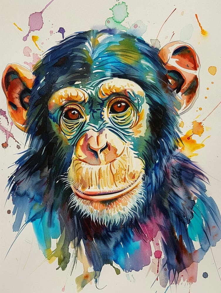 Chimpanzee Colourful Watercolour 3