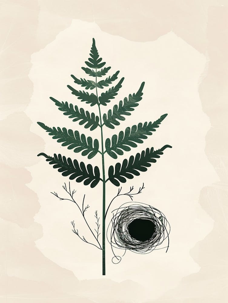 Birds Nest Fern Plant Minimalist Illustration 2